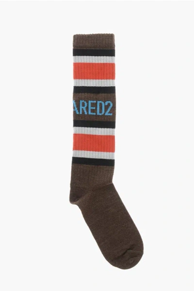 Dsquared2 Long Wool-blend Socks In Brown