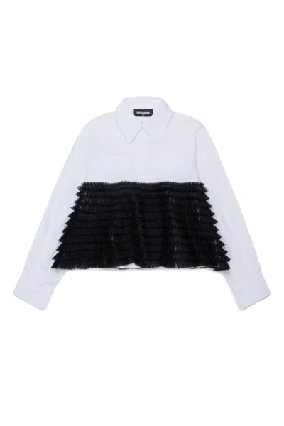 Dsquared2 Kids' Long-sleeve Shirt With Ruffles In White