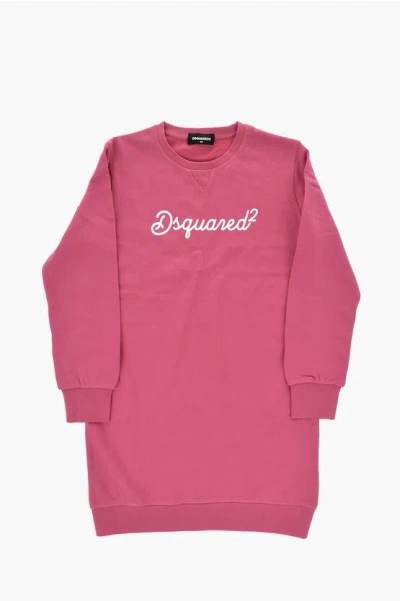 Dsquared2 Long-sleeve Sweatshirt Dress With Printed Logo In Pink