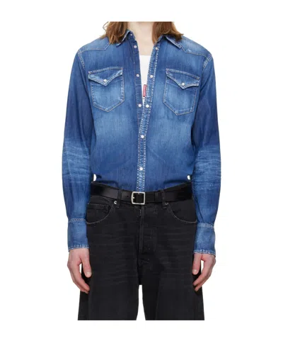 Dsquared2 Long-sleeved Denim Shirt In Blue