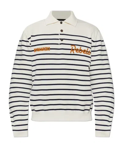 Dsquared2 Long-sleeved Striped Knitted Polo Shirt In Neutral