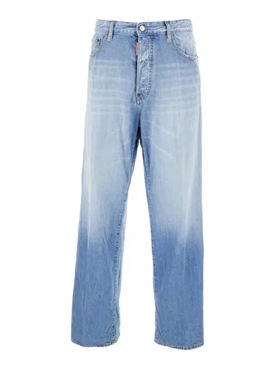 DSQUARED2 'BRO' BLUE JEANS WITH FADED EFFECT AND LOGO PATCH ON THE BACK IN DENIM MAN