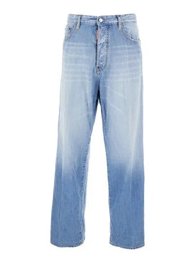 DSQUARED2 'BRO' BLUE JEANS WITH FADED EFFECT AND LOGO PATCH ON THE BACK