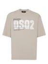 Dsquared2 Beige Crewneck T-shirt With Maxi Logo Print On The Front In Cotton Man In Nude