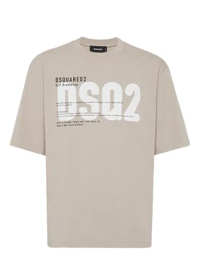 DSQUARED2 DSQUARED2 LOOSE FIT BEIGE T-SHIRT WITH FRONT PRINT