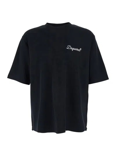 DSQUARED2 BLACK T-SHIRT WITH EMBROIDERED LOGO ON THE CHEST IN COTTON MAN
