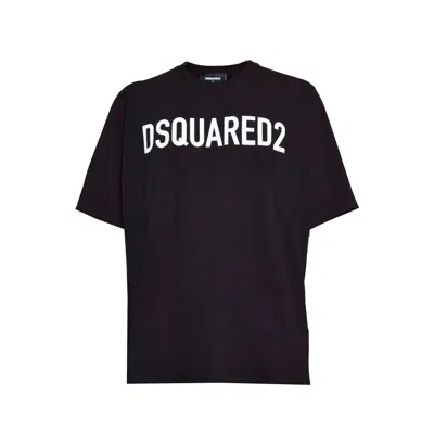 DSQUARED2 LOOSE-FIT BLACK COTTON T-SHIRT WITH LOGO PRINT
