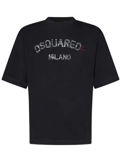 Dsquared2 Loose Fit Black Cotton T-shirt With Vintage Logo In Nero