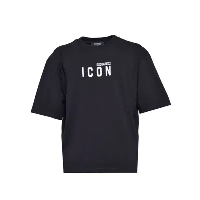 DSQUARED2 LOOSE FIT BLACK JERSEY T-SHIRT WITH CONTRASTING LOGO
