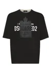 Dsquared2 Loose Fit Black T-shirt With Spray-dyed Finish And Bold Print