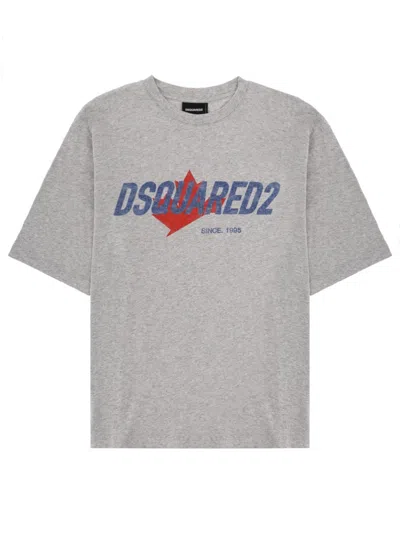 Dsquared2 Loose Fit Blue Red Lettering T-shirt In Gray