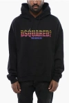 Dsquared2 Loose Fit Brushed Cotton Printed Hoodie In Black