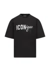Dsquared2 Black T-shirt Iconique Loose Fit With Round Neck And Logo Print On The Front In Mens Cotton In Black