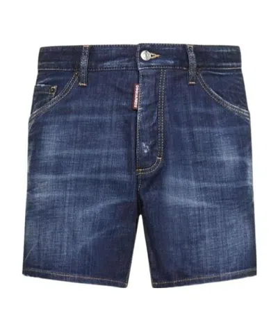 Dsquared2 Loose-fit Distressed Denim Shorts In Blue
