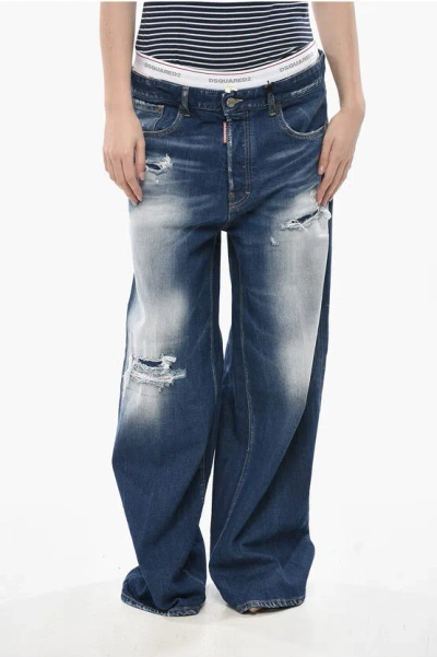 Dsquared2 Loose Fit Jeans With Slip Detail 32cm In Blue