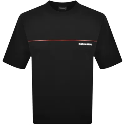 Dsquared2 Men Black Crew Neck T-shirt With Raised Collar And Logo On The Front In Cotton Man