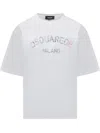 Dsquared2 Loose Fit White Cotton Jersey T-shirt With Vintage-effect Logo In White
