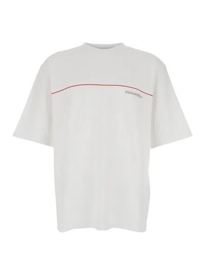 Dsquared2 Men White Crewneck T-shirt With Logo Lettering On The Front In Cotton Man