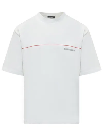 Dsquared2 Men White Crewneck T-shirt With Logo Lettering On The Front In Cotton Man