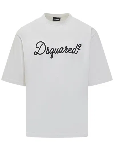 Dsquared2 Loose Fit T-shirt With Embroidered Logo In White