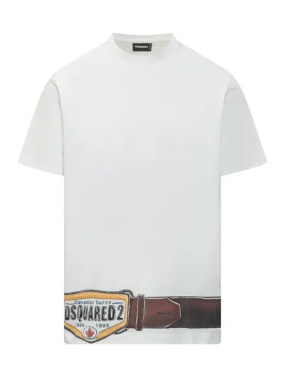 Dsquared2 Loose Fit T-shirt With Stampaint Belt In White