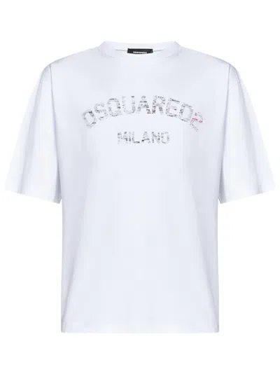 Dsquared2 Loose Fit White Cotton Jersey T-shirt With Vintage-effect Logo