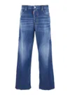 Dsquared2 Blue Jeans With Distressed Effect And Embroidered Logo On The Back In Denim Man In Blue