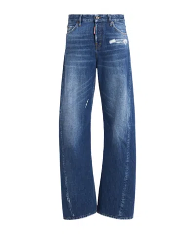 Dsquared2 Loose Twist Wide Leg Denim Jeans In Blue
