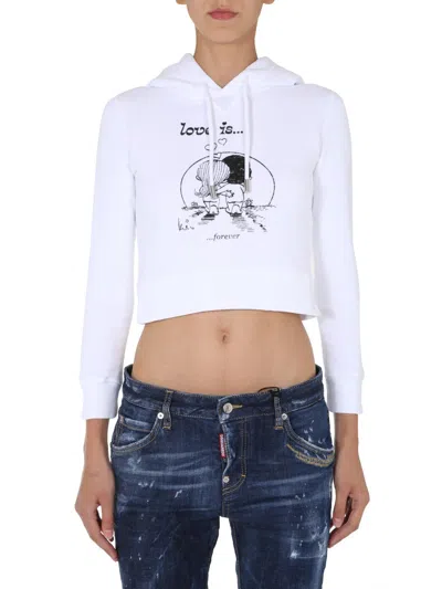 Dsquared2 Love Is Forever Cropped Hoodie In White