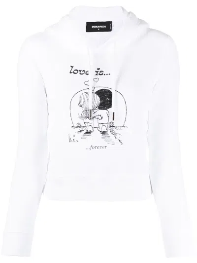 Dsquared2 Dsquared Cropped Hoodie With Drawstring In White
