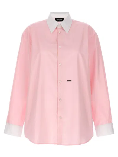 Dsquared2 Lover Poplin Shirt Collar Cuffs In Pink