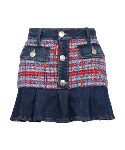 Dsquared2 Low-rise Denim Miniskirt In Blue