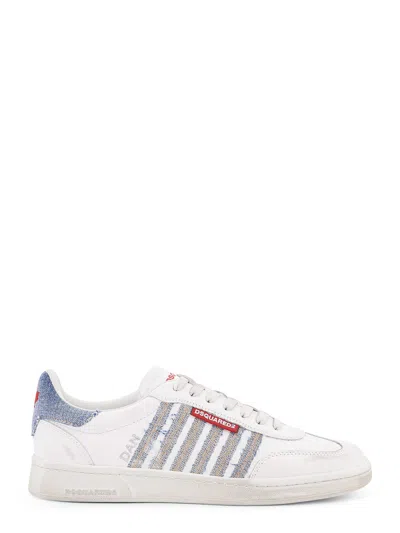DSQUARED2 LOW-TOP LEATHER SNEAKERS WITH DENIM PROFILES