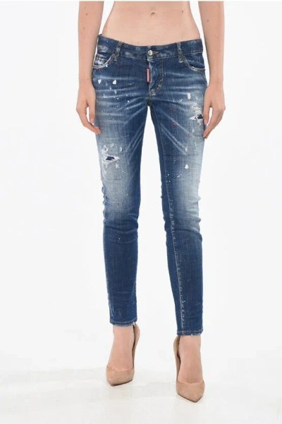 Dsquared2 Cropped Distressed Denim Jeans In Blue