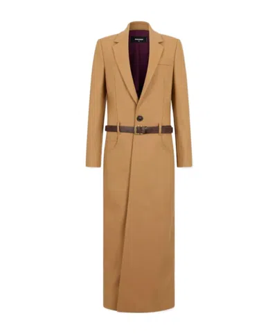 Dsquared2 Low-belt Coat In Brown