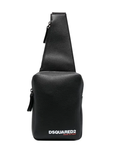 Dsquared2 Luxury Logo-printed Messenger Handbag In Black, White, And Red For Men