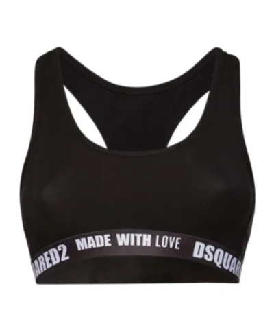 Dsquared2 Made With Love Logo Tape Sport Bra In Black