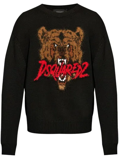 DSQUARED2 WOOL SWEATER WITH LOGO AND BEAR