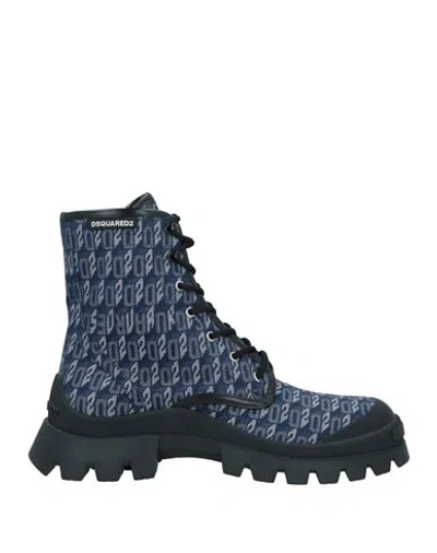 Dsquared2 Man Ankle Boots Blue Size 8 Calfskin, Textile Fibers