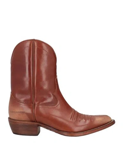 Dsquared2 Man Ankle Boots Tan Size 8 Cow Leather In Brown