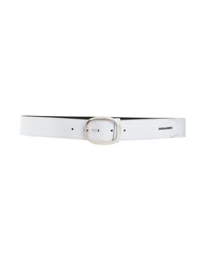 Dsquared2 Man Belt White Size 36 Textile Fibers, Leather