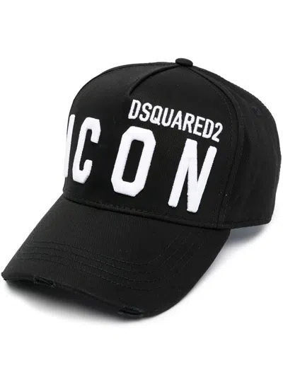 Dsquared2 Man's Black Cotton Gabardine Cap  With Logo