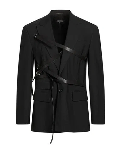 Dsquared2 Man Blazer Black Size 36 Polyester, Virgin Wool, Elastane, Calfskin