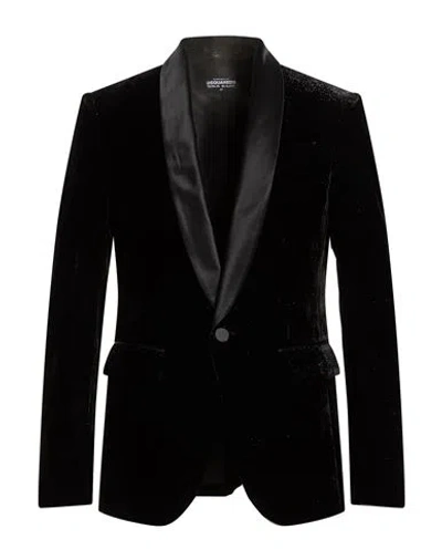 Dsquared2 Man Blazer Black Size 40 Viscose, Polyester In Multi