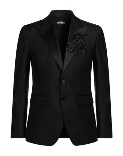 Dsquared2 Man Blazer Black Size 40 Virgin Wool, Silk