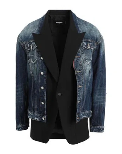 Dsquared2 Man Blazer Blue Size 38 Cotton, Virgin Wool, Elastane