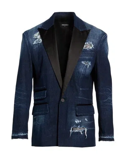 Dsquared2 Man Blazer Blue Size 44 Cotton, Elastane