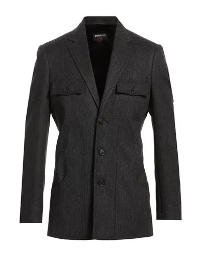 Dsquared2 Man Blazer Charcoal Size 44 Virgin Wool, Cotton, Linen In Black
