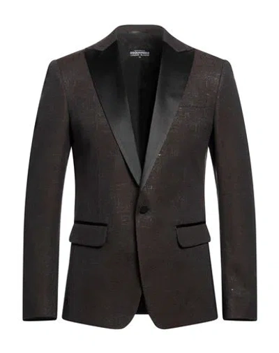 Dsquared2 Man Blazer Dark Brown Size 38 Wool, Polyester, Polyamide, Metallic Fiber, Silk