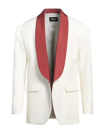 Dsquared2 Man Blazer Ivory Size 42 Polyester, Virgin Wool In White